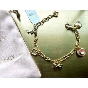 Loveshackfancy X Kendra Scott Gold Charm Bracelet Bow Teacup Heart NWT dustbag